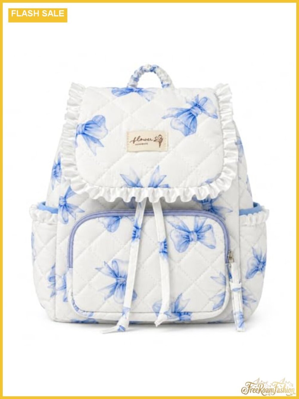 Quilted Mini Backpack Purse for Women, Cotton Daypack with Drawstring, Ruffle